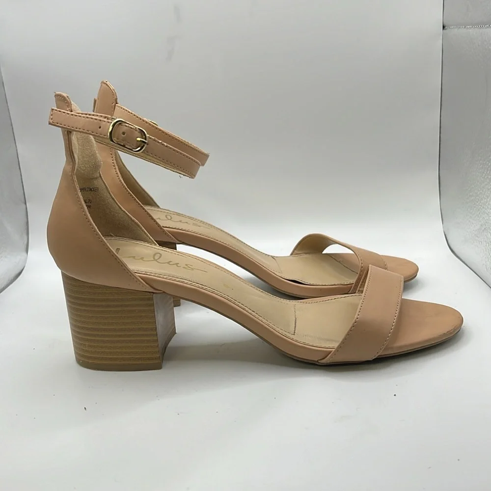 Lulus Harper Stacked Heels Sandals Brown Tan Womens Size 9